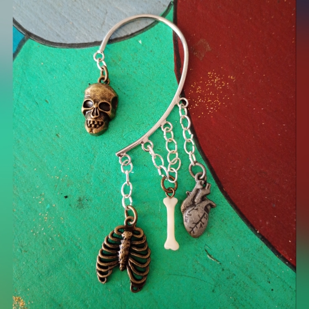 Silver and Gold Skull Charm Earrings